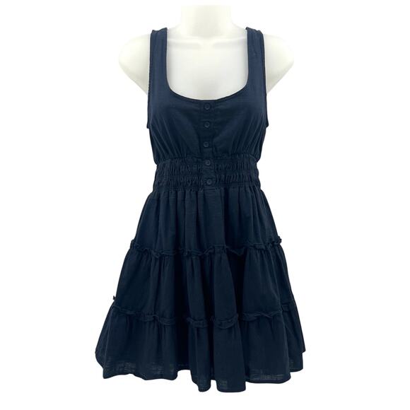 Urban Outfitters Smocked Babydoll Dress Womens Small Dark Blue Ruffle - Picture 1 of 7